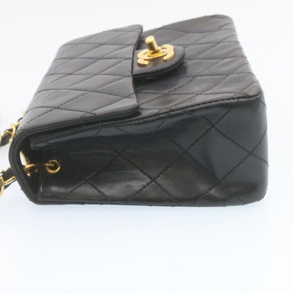 CHANEL Mini Matelasse Chain Flap Shoulder Bag Lamb Skin Black Gold Auth 28471AM - Picture 4 of 16